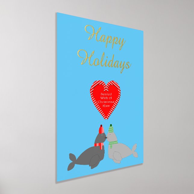 Cute Christmas Kissing Seals Custom Foil Prints (Laydown)