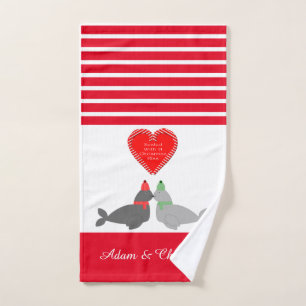 Cute Christmas Kissing Seals Custom Hand Towel