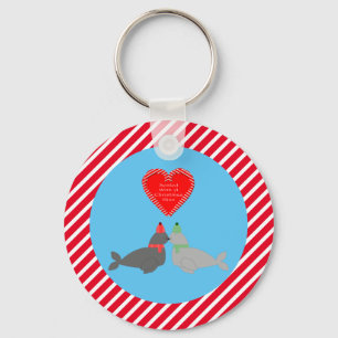 Cute Christmas Kissing Seals Custom Keychain