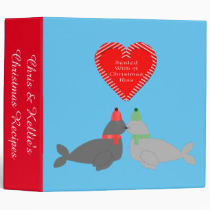Cute Christmas Kissing Seals Custom Recipe Binder