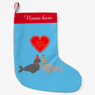 Cute Christmas Kissing Seals Custom Small Christmas Stocking