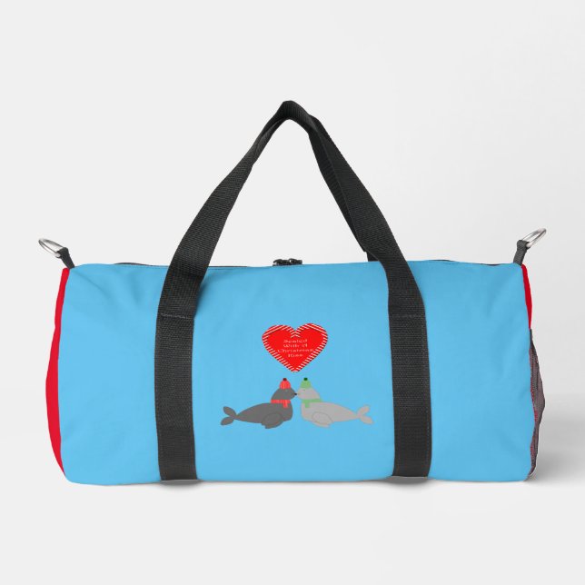 Cute Christmas Kissing Seals Duffle Bag (Front)