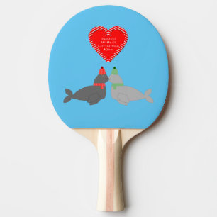 Cute Christmas Kissing Seals Ping Pong Paddle