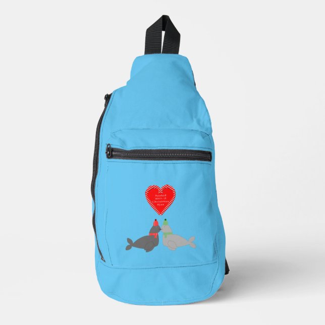 Cute Christmas Kissing Seals Sling Bag (Front)