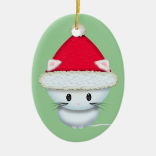 Cute Christmas Kitten Ceramic Ornament