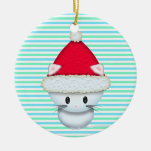 Cute Christmas Kitten in Santa Hat Ceramic Ornament
