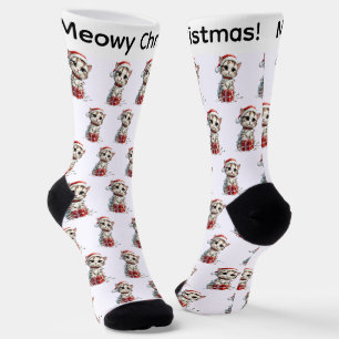 Cute Christmas Kitten on Gift Box Socks