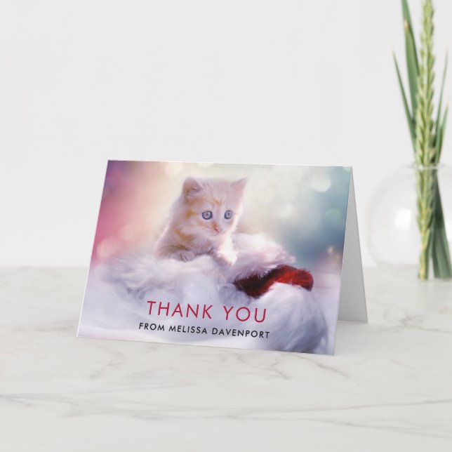 Cute Christmas Kitten Thank You Card (Front)