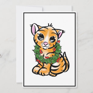 Cute christmas kitten tiger holiday card