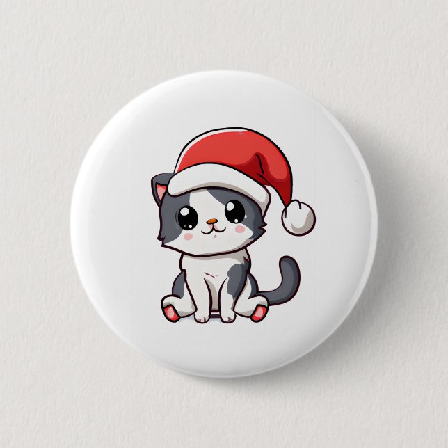 Cute Christmas kitten wearing Santa hat   2 Inch Round Button (Front)