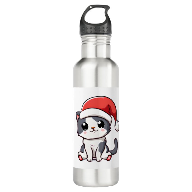 Cute Christmas kitten wearing Santa hat   710 Ml Water Bottle (Front)