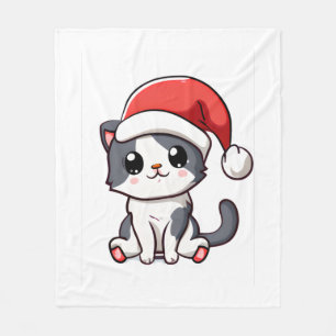 Cute Christmas kitten wearing Santa hat Fleece Blanket