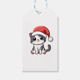 Cute Christmas kitten wearing Santa hat   Gift Tags