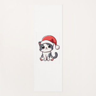 Cute Christmas kitten wearing Santa hat   Yoga Mat