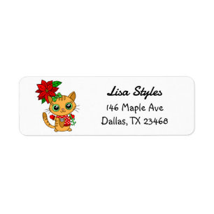 Cute Christmas Kitten with Poinsettia
