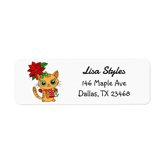 Cute Christmas Kitten with Poinsettia (Front)