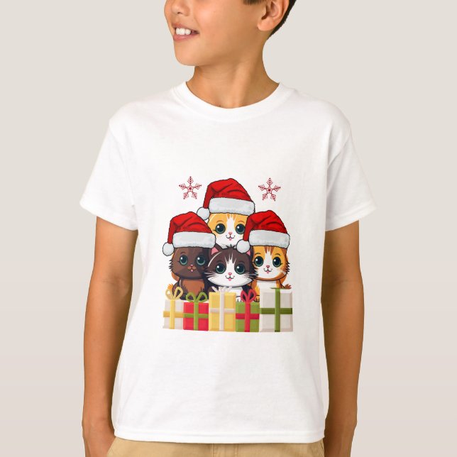 Cute Christmas Kittens squad -Christmas Santa cats T-Shirt (Front)
