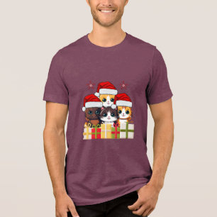 Cute Christmas Kittens Squad -Christmas Santa Cats Tri-Blend Shirt