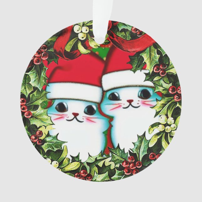 Cute Christmas Kitties in Wreath Acrylic Ornament (Front)