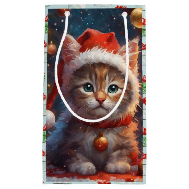 Cute Christmas Kitty Gift Bag (Front)