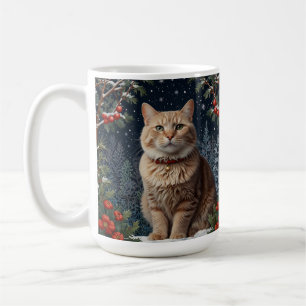 Cute Christmas kitty winter holiday greenery Coffee Mug