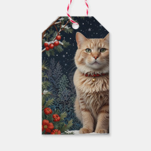 Cute Christmas kitty winter holiday greenery Gift Tags