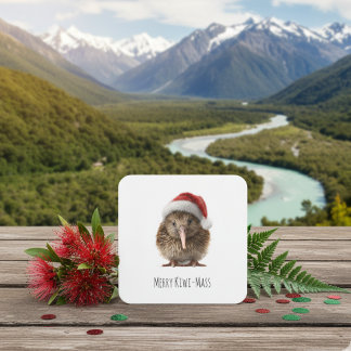 Cute Christmas Kiwi, custom Square Paper Coaster
