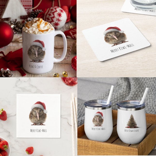 Cute Christmas Kiwi, custom Square Paper Coaster (Creator Uploaded)