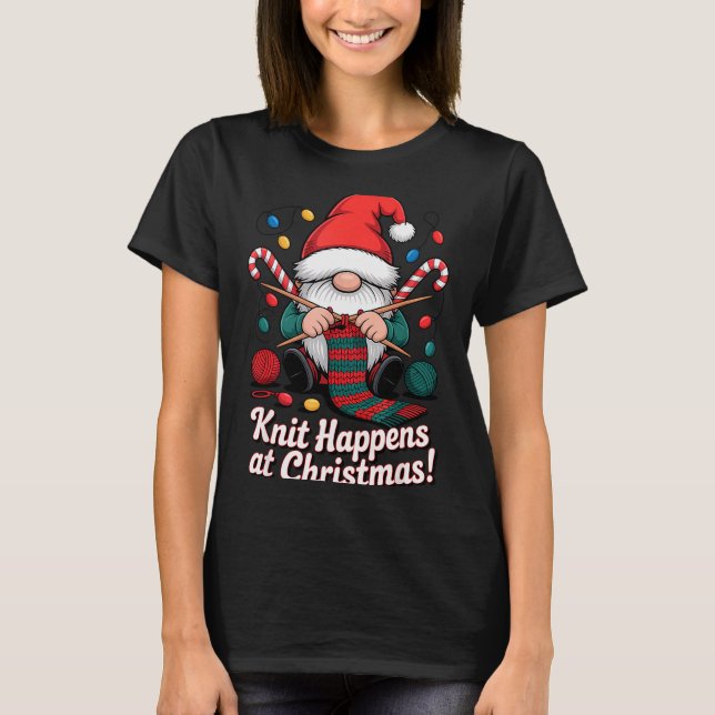 Cute Christmas Knitting Gnome Yarn Xmas For Men Wo T-Shirt (Front)