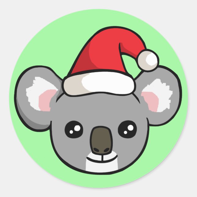 Cute Christmas Koala in Santa Hat Drawing Stickers (Front)