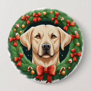 Cute Christmas Labrador Dog Wreath Festive  4 Inch Round Button