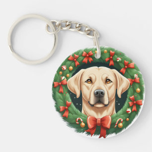 Cute Christmas Labrador Dog Wreath Festive  Keychain