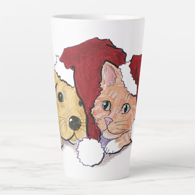 Cute Christmas Labrador Puppy and Orange Tabby Latte Mug (Front)