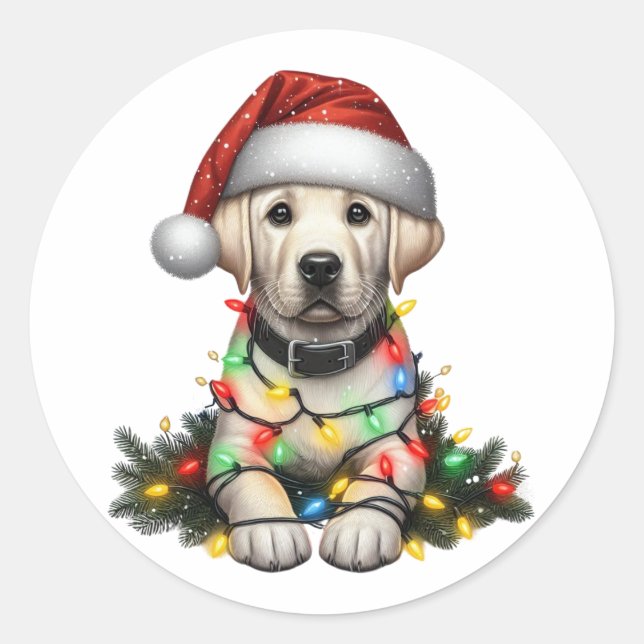 Cute Christmas Labrador Retriever Classic Round Sticker (Front)