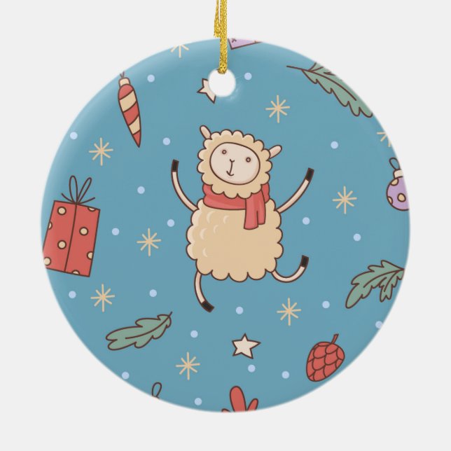 Cute Christmas Lamb Ceramic Ornament (Back)