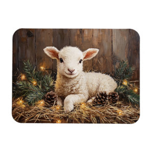 Cute Christmas Lamb Rustic Painting Magnet