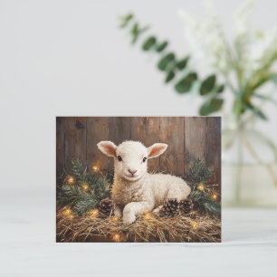 Cute Christmas Lamb Rustic Painting Postcard