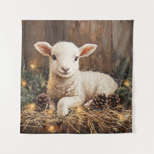 Cute Christmas Lamb Rustic Painting Tapestry