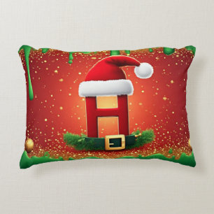 Cute Christmas Letter H With Santa Hat ❄️ Accent Pillow