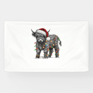 Cute Christmas Light Highland Cattle Funny Cow Xma Banner
