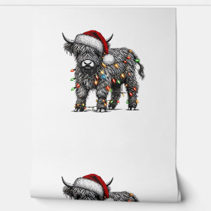 Cute Christmas Light Highland Cattle Funny Cow Xma Wallpaper