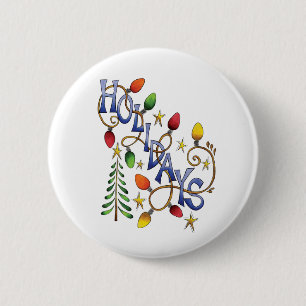 Cute Christmas, Lights and Stars with Holiday Text 2 Inch Round Button