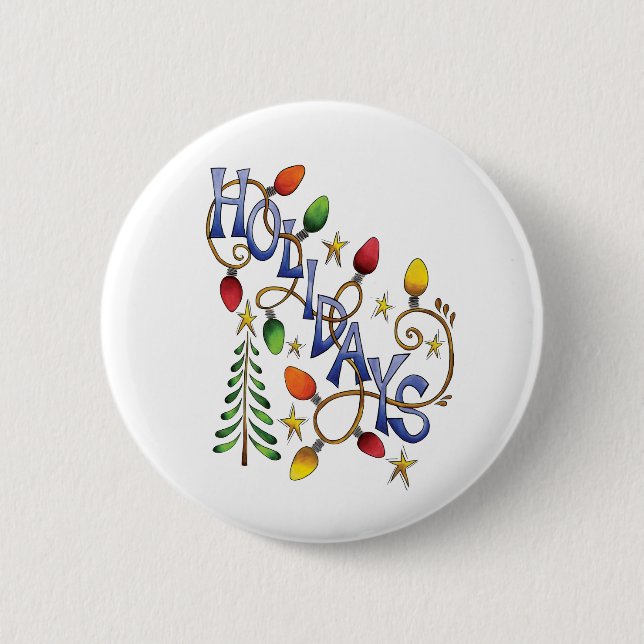 Cute Christmas, Lights and Stars with Holiday Text 2 Inch Round Button (Front)