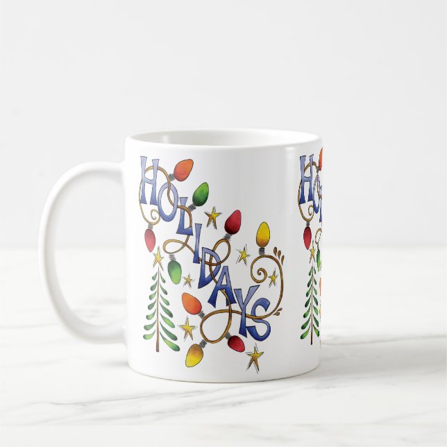 Cute Christmas, Lights and Stars with Holiday Text Coffee Mug (Left)