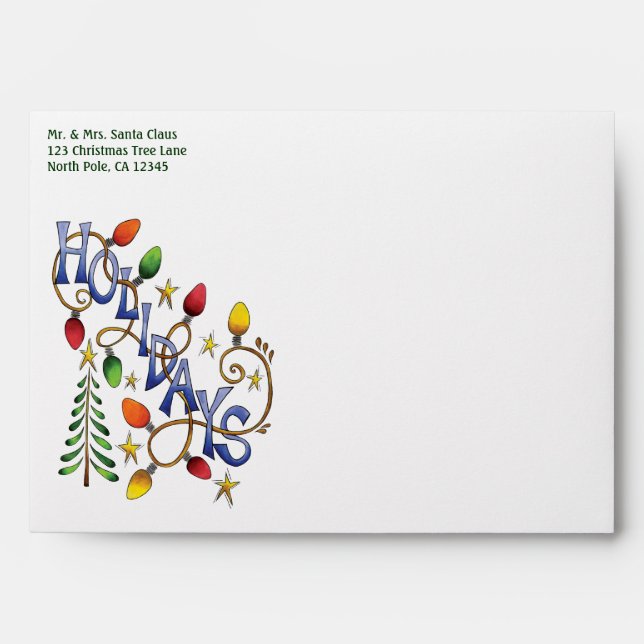 Cute Christmas, Lights and Stars with Holiday Text Envelope (Front)