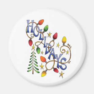 Cute Christmas, Lights and Stars with Holiday Text Magnet