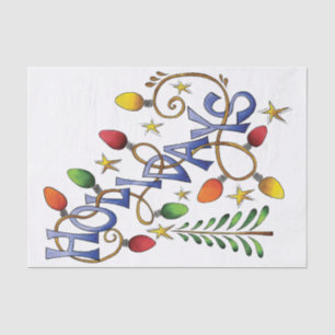 Cute Christmas, Lights and Stars with Holiday Text Tissue Paper