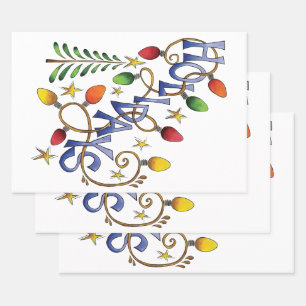Cute Christmas, Lights and Stars with Holiday Text Wrapping Paper Sheet