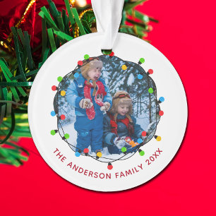 Cute Christmas Lights Family Photo 2025 Keepsake Ornament