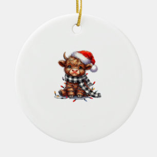 Cute Christmas Lights Highland Cow Funny Christmas Ceramic Ornament
